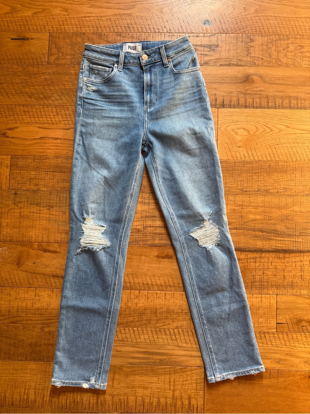PAIGE Medium Blue Ripped Skinny Jeans
